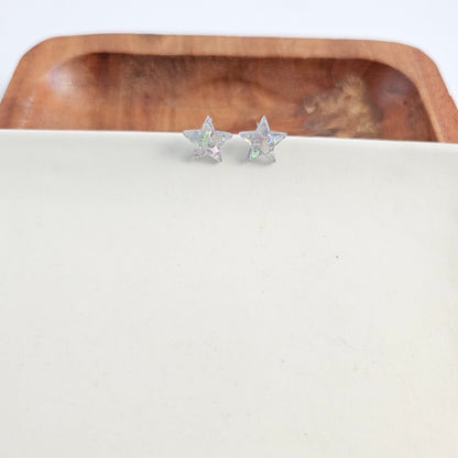 Star Studs - Silver Glitter