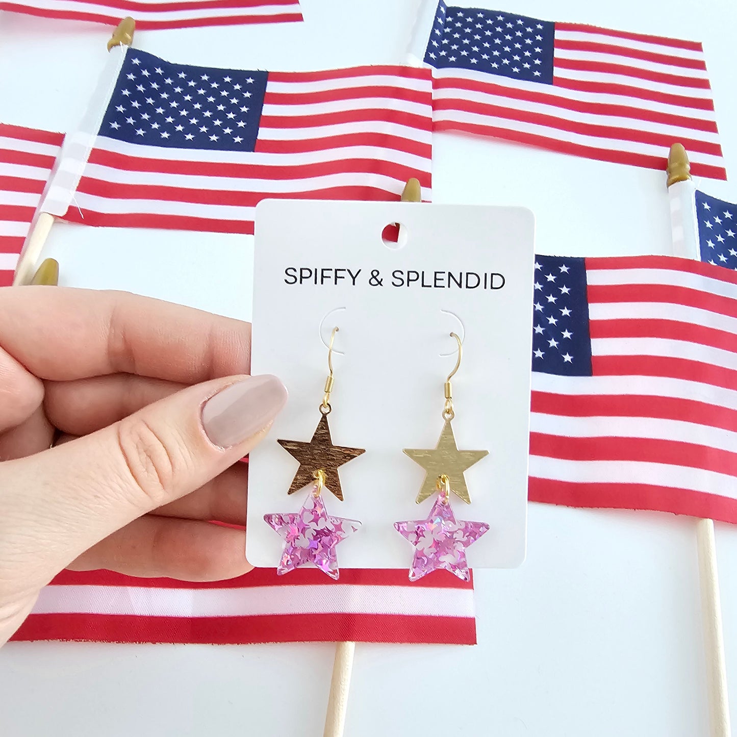 Starry Earrings - Pink Glitter