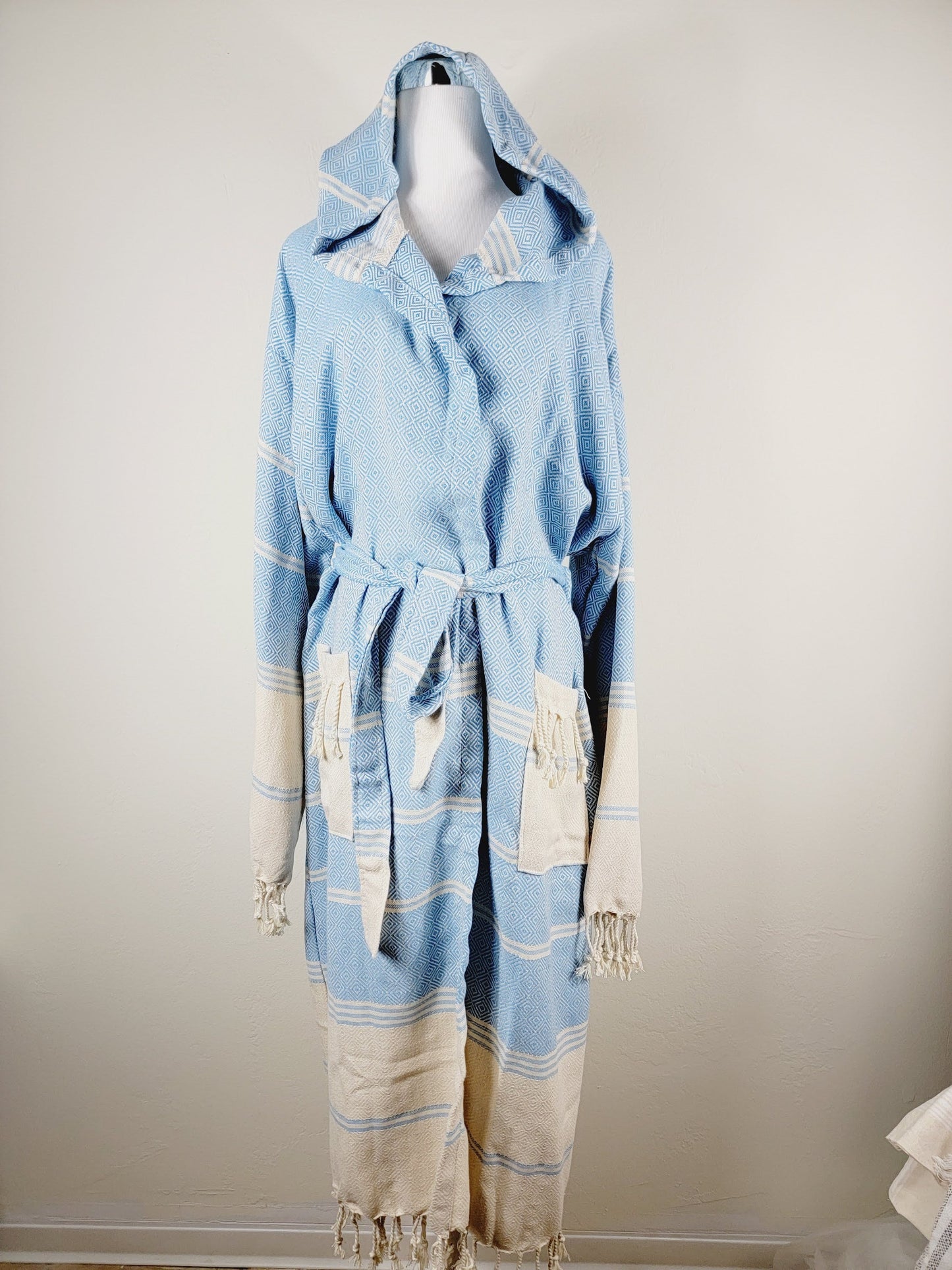 Unisex Robe, Beach or spa Robe with pockets - Light Blue