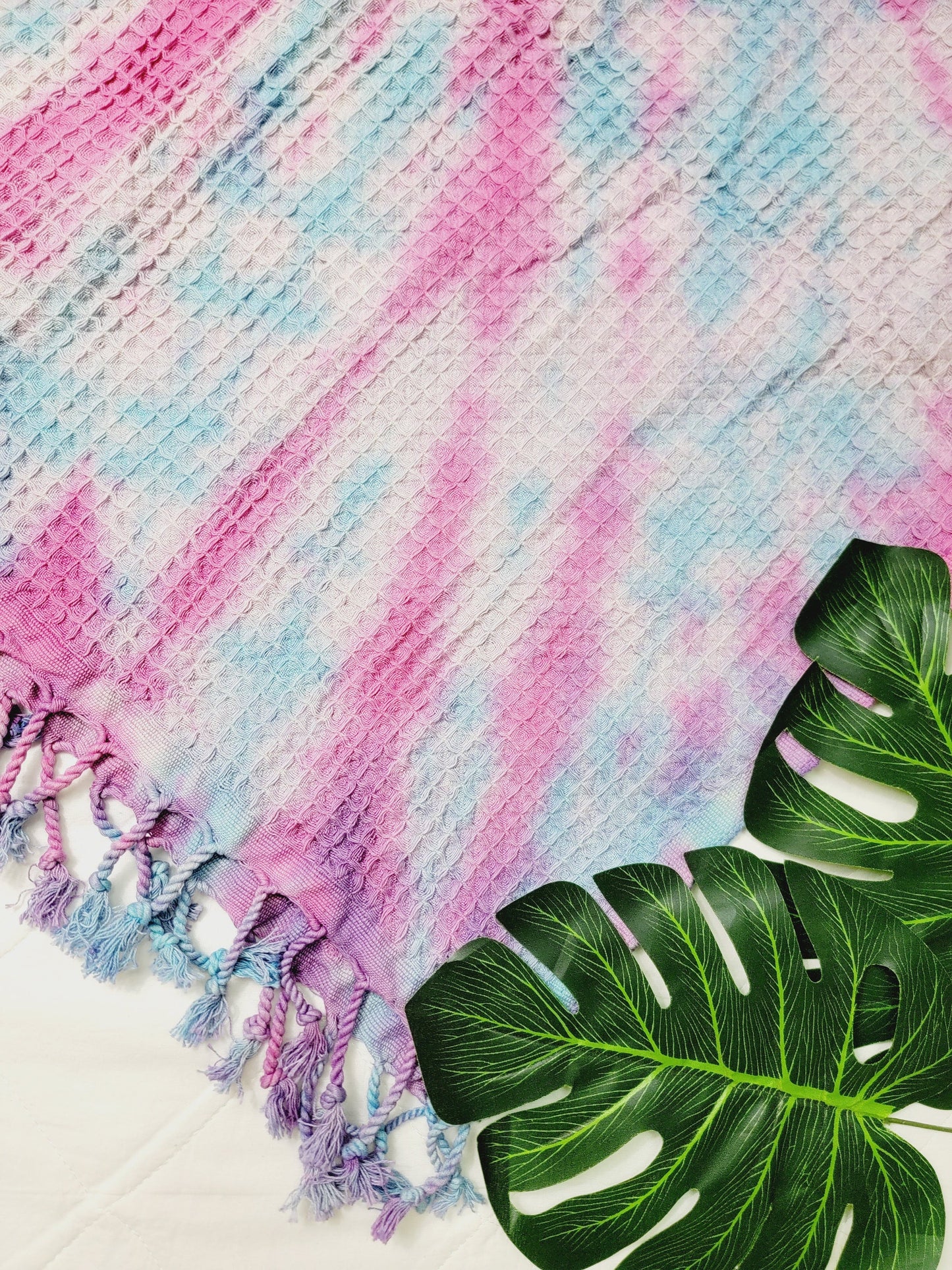 Bath Towel, Waffle Towel, Turkish Beach Towel, Handmade Tie dye Blue/Pink