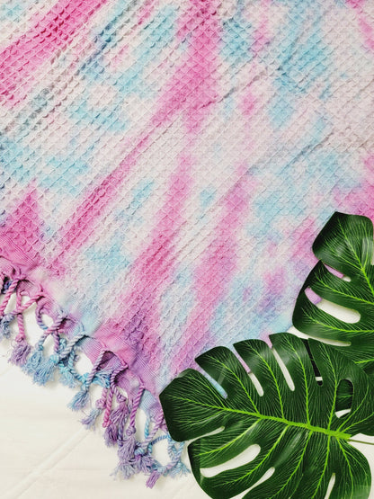Bath Towel, Waffle Towel, Turkish Beach Towel, Handmade Tie dye Blue/Pink