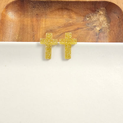 Cross Studs - Gold Glitter