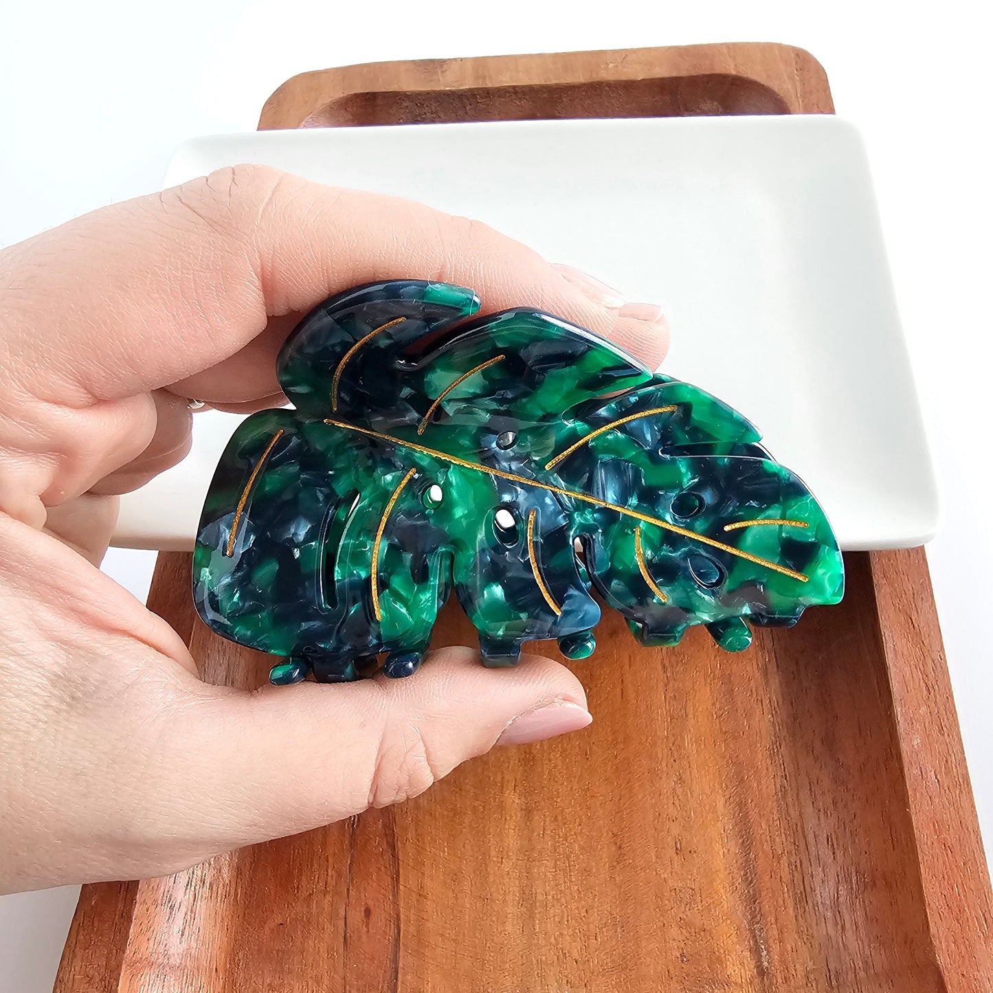 Monstera Leaf Hair Claw - Dark Green
