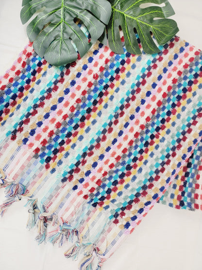 Bath Towels, Organic Turkish Cotton Pom Pom Towels in Pink multicolor