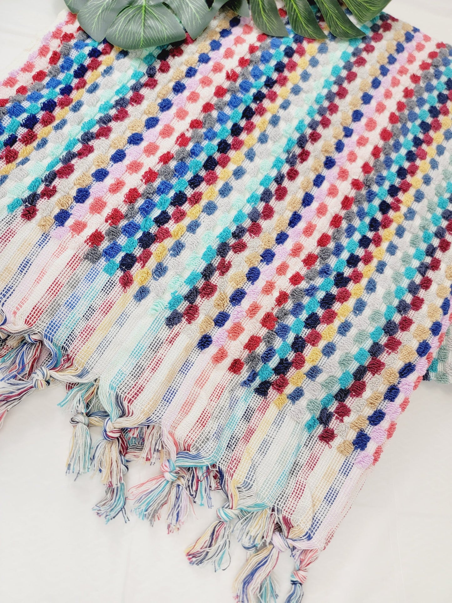 Bath Towels, Organic Turkish Cotton Pom Pom Towels in Pink multicolor