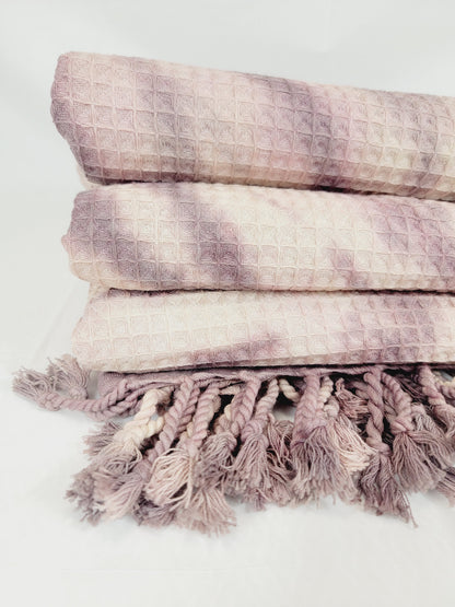 Bath Towel, Waffle Towel, Turkish Beach Towel, Handmade Tie dye Plum