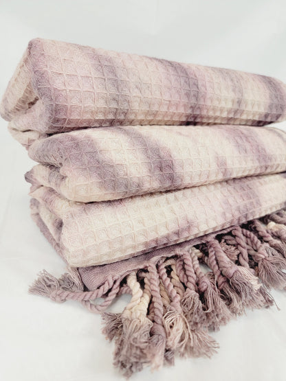 Bath Towel, Waffle Towel, Turkish Beach Towel, Handmade Tie dye Plum