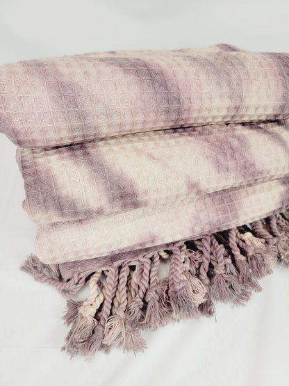 Bath Towel, Waffle Towel, Turkish Beach Towel, Handmade Tie dye Plum