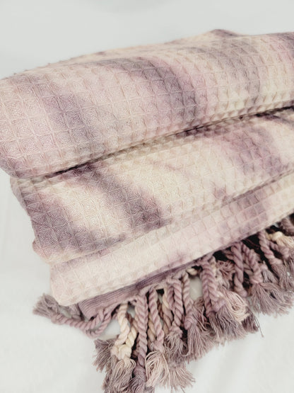 Bath Towel, Waffle Towel, Turkish Beach Towel, Handmade Tie dye Plum