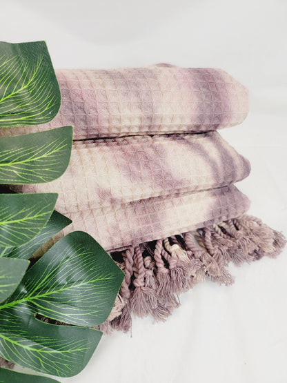 Bath Towel, Waffle Towel, Turkish Beach Towel, Handmade Tie dye Plum