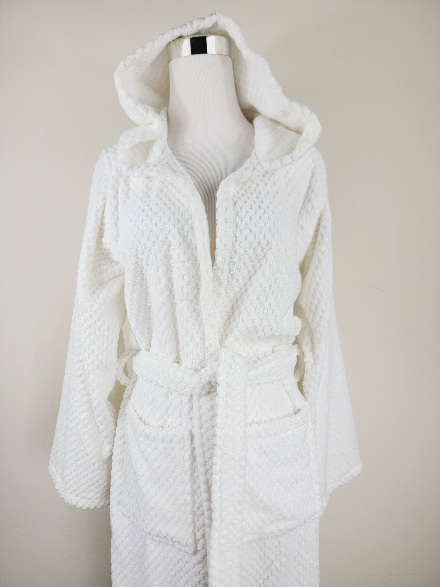 Unisex Robe, Beach Robe, Spa Robe with pockets , White Pom Pom Robe