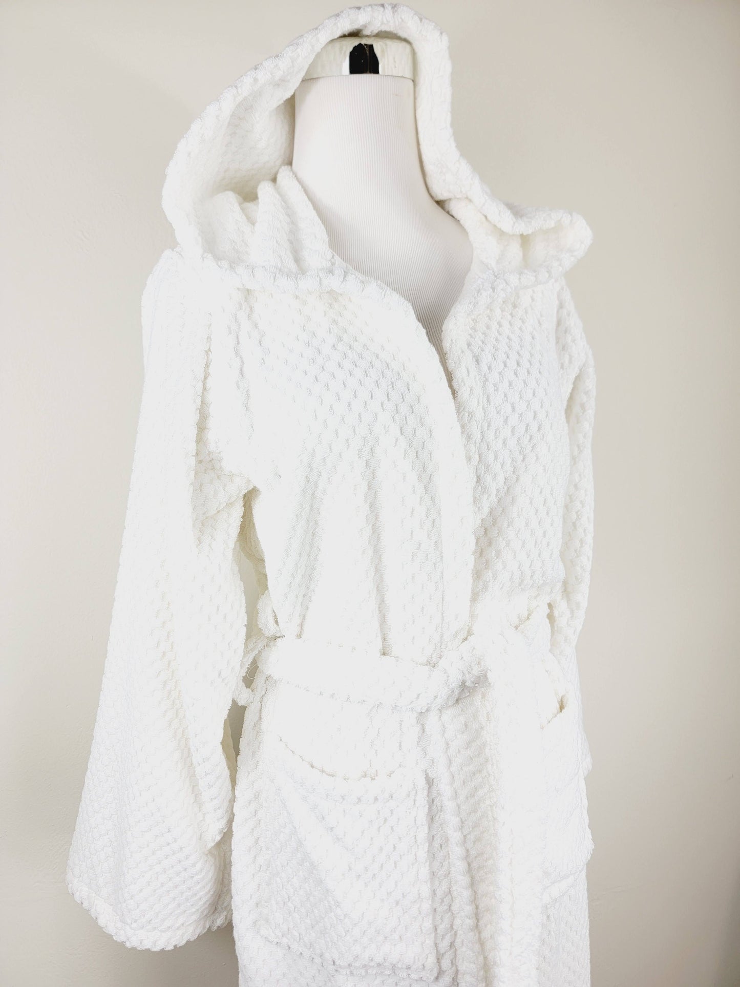 Unisex Robe, Beach Robe, Spa Robe with pockets , White Pom Pom Robe