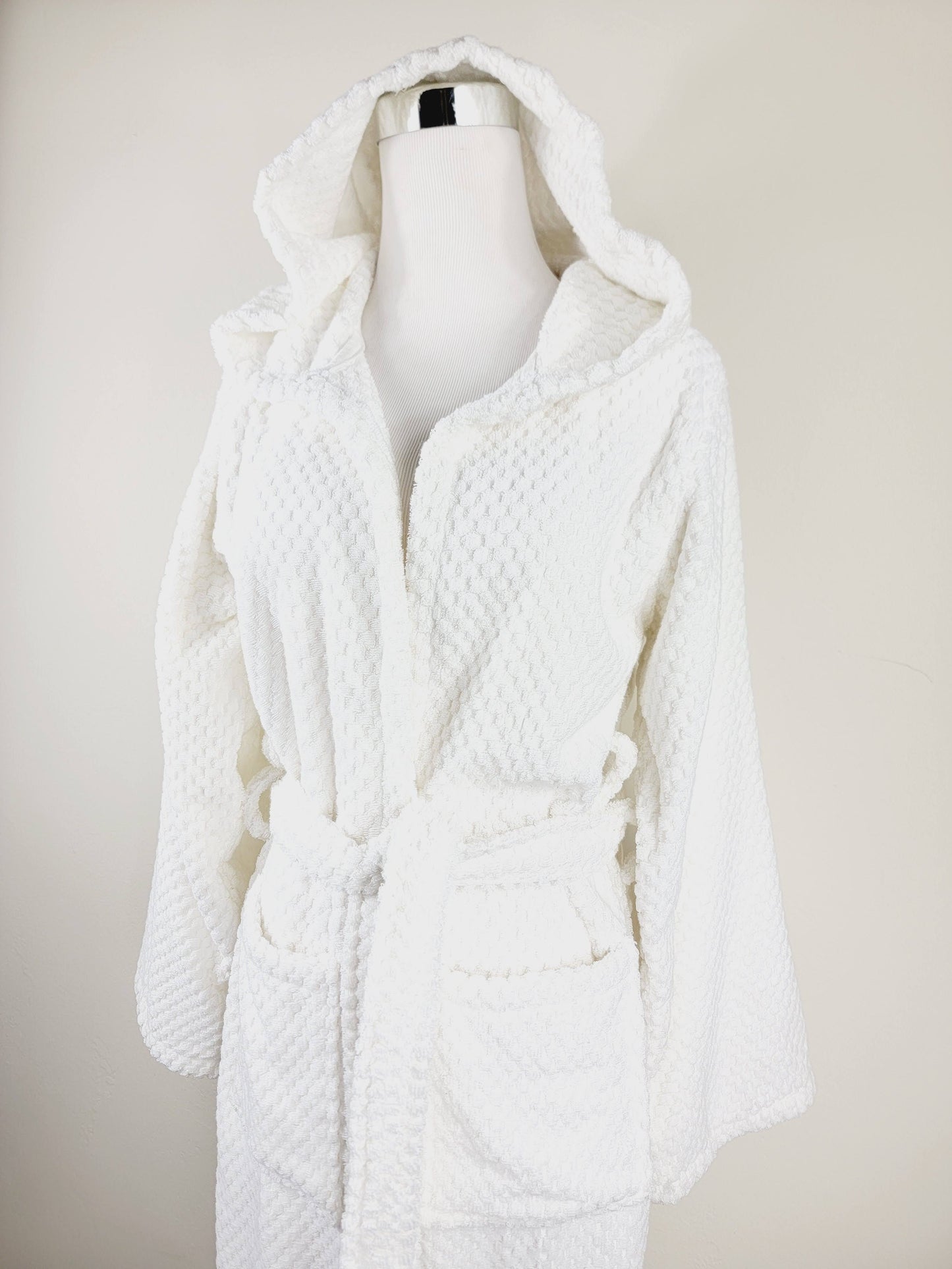 Unisex Robe, Beach Robe, Spa Robe with pockets , White Pom Pom Robe