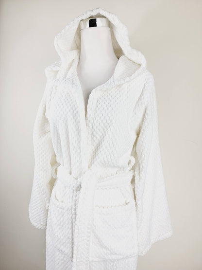 Unisex Robe, Beach Robe, Spa Robe with pockets , White Pom Pom Robe