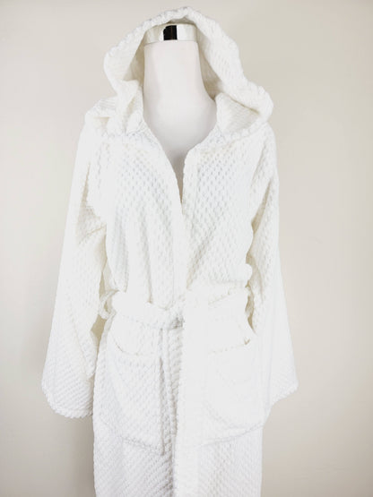 Unisex Robe, Beach Robe, Spa Robe with pockets , White Pom Pom Robe