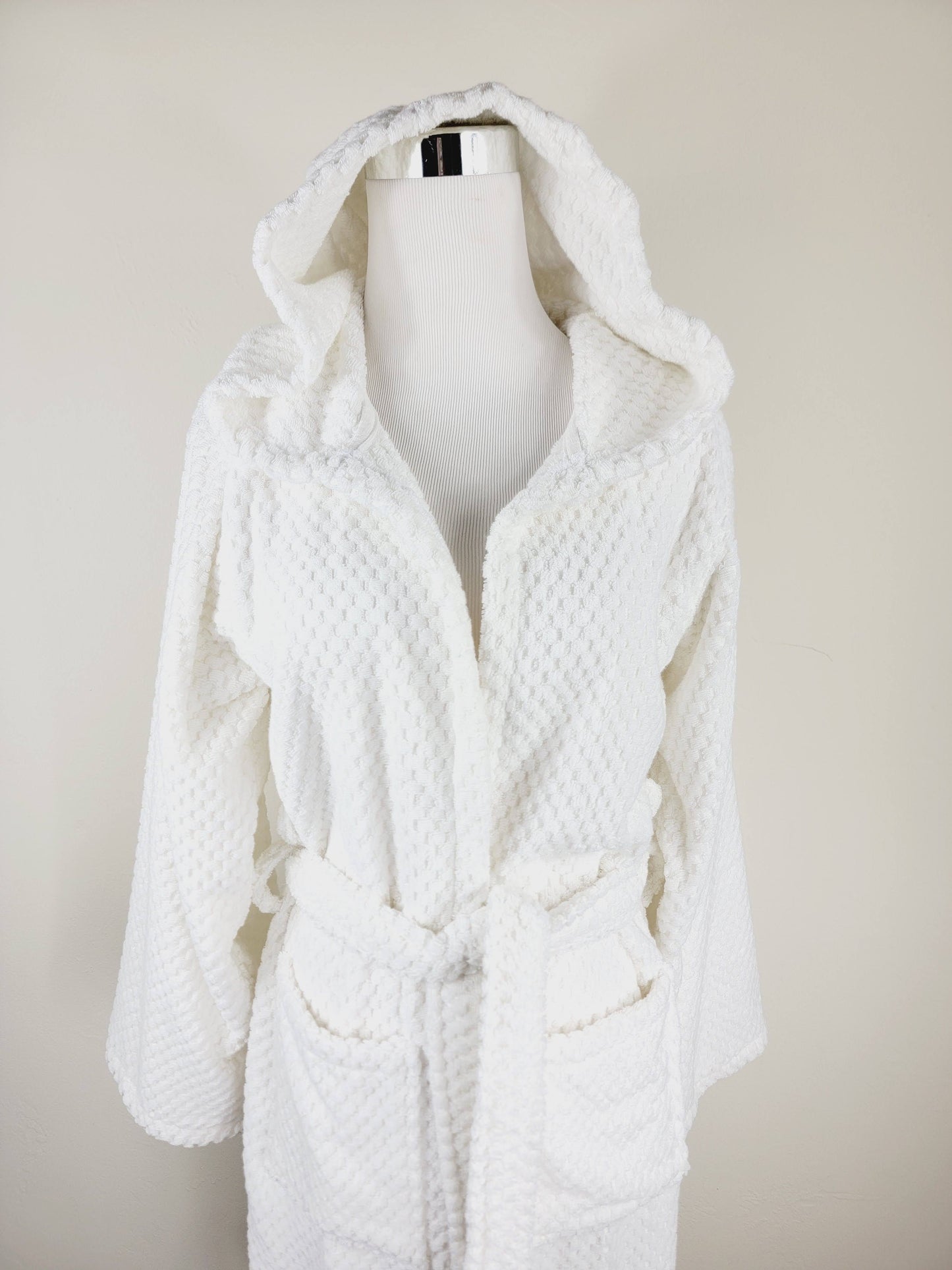 Unisex Robe, Beach Robe, Spa Robe with pockets , White Pom Pom Robe
