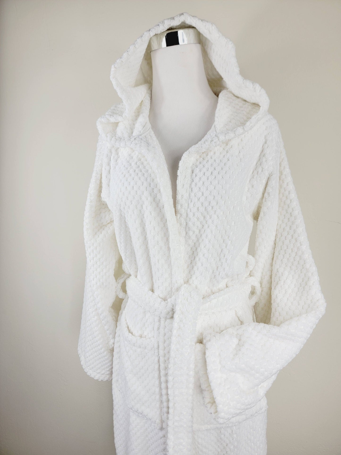 Unisex Robe, Beach Robe, Spa Robe with pockets , White Pom Pom Robe