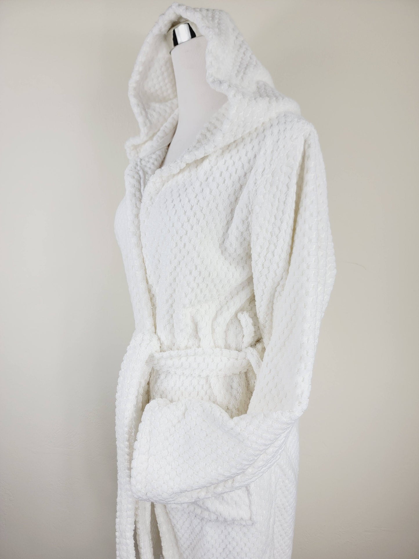 Unisex Robe, Beach Robe, Spa Robe with pockets , White Pom Pom Robe