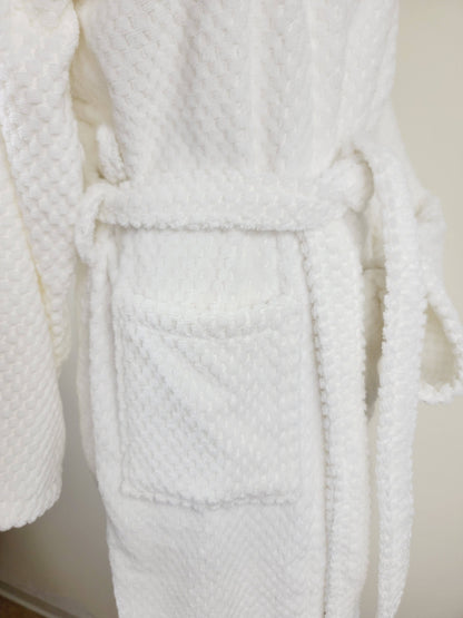 Unisex Robe, Beach Robe, Spa Robe with pockets , White Pom Pom Robe