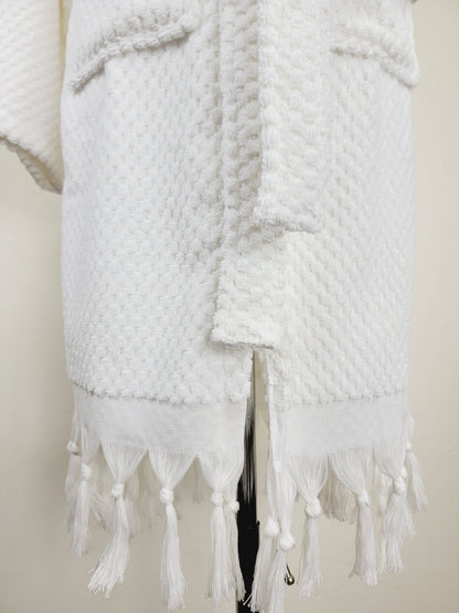 Unisex Robe, Beach Robe, Spa Robe with pockets , White Pom Pom Robe