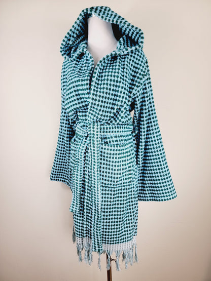 Unisex Robe, Beach Robe, Spa Robe with pockets , Blue Pom Pom Robe