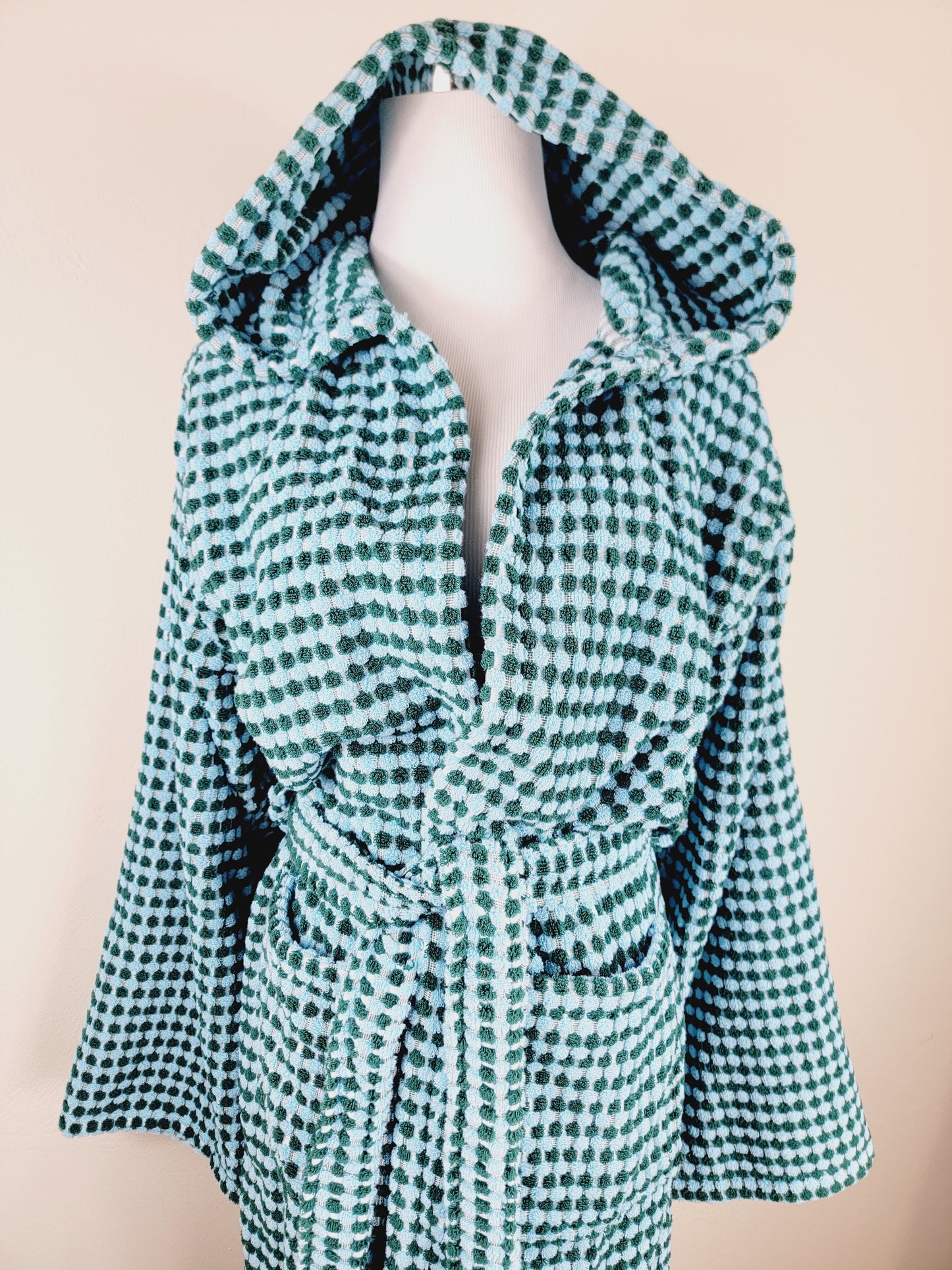 Unisex Robe, Beach Robe, Spa Robe with pockets , Blue Pom Pom Robe