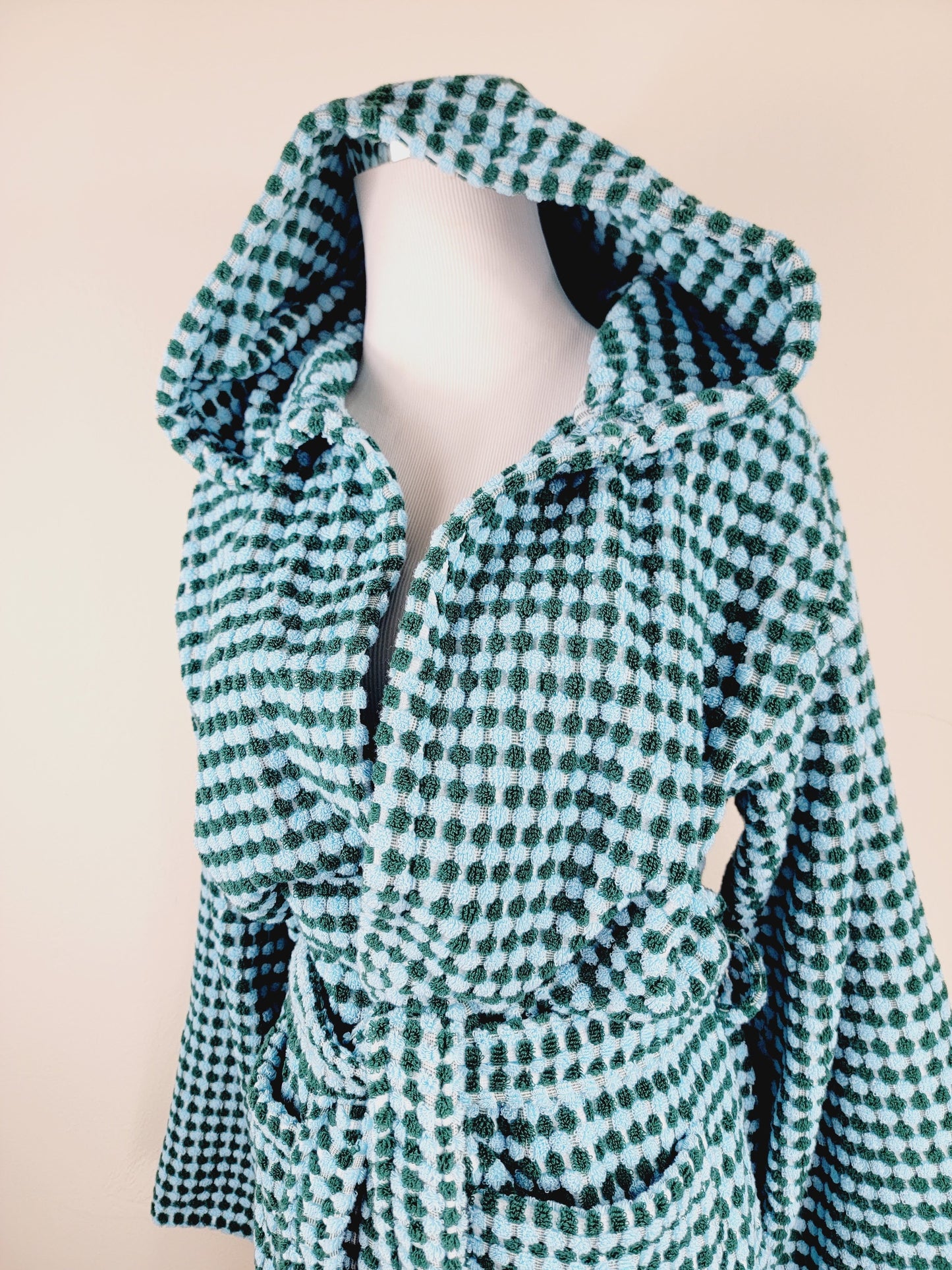 Unisex Robe, Beach Robe, Spa Robe with pockets , Blue Pom Pom Robe