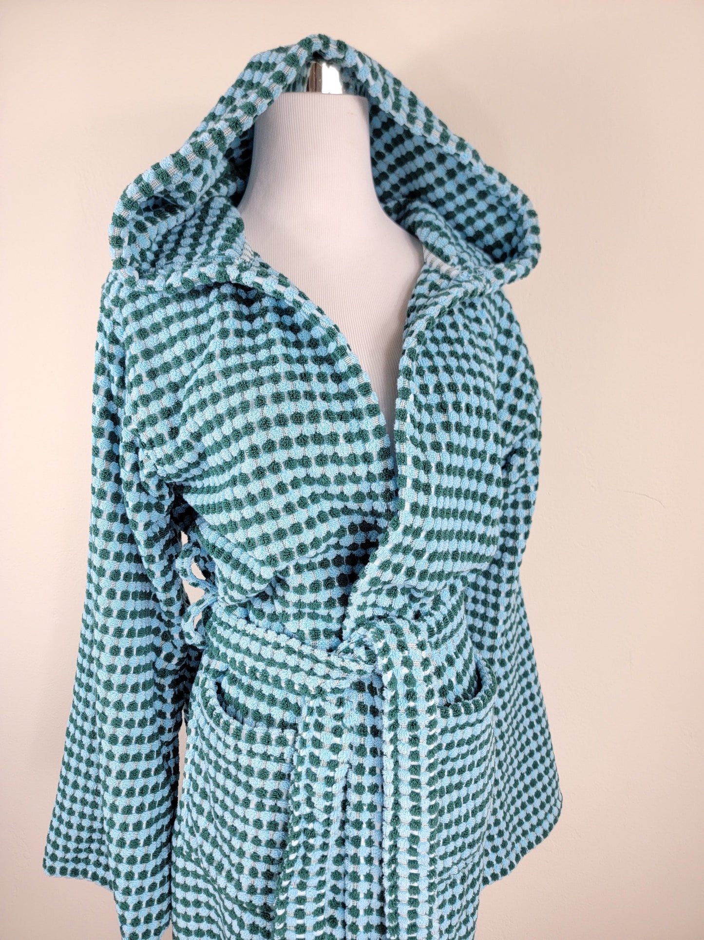 Unisex Robe, Beach Robe, Spa Robe with pockets , Blue Pom Pom Robe