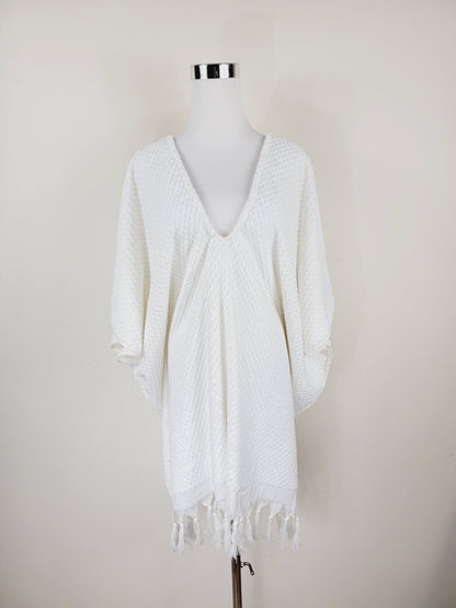One Size Everyday Cover Up Towel – Beach Perfect , Pom Pom White