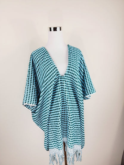 One Size Everyday Cover Up Towel – Beach Perfect , Pom Pom Blue