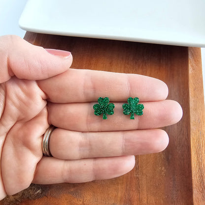 Shamrock Studs - Green Glitter