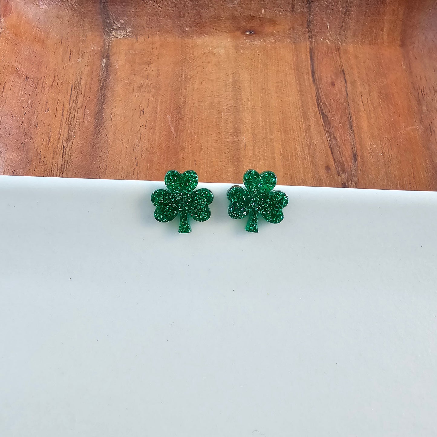Shamrock Studs - Green Glitter