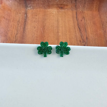 Shamrock Studs - Green Glitter
