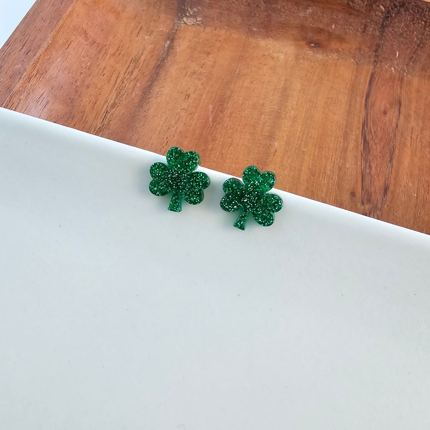 Shamrock Studs - Green Glitter