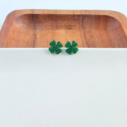 Clover Studs - Green Glitter