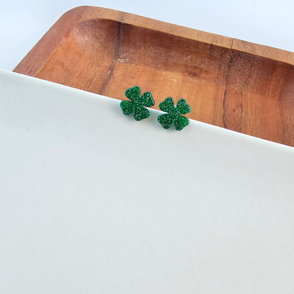 Clover Studs - Green Glitter