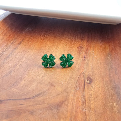 Clover Studs - Green Glitter