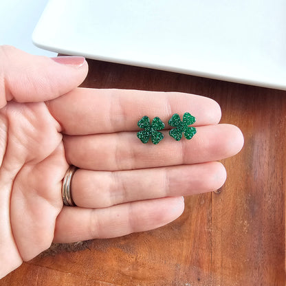 Clover Studs - Green Glitter