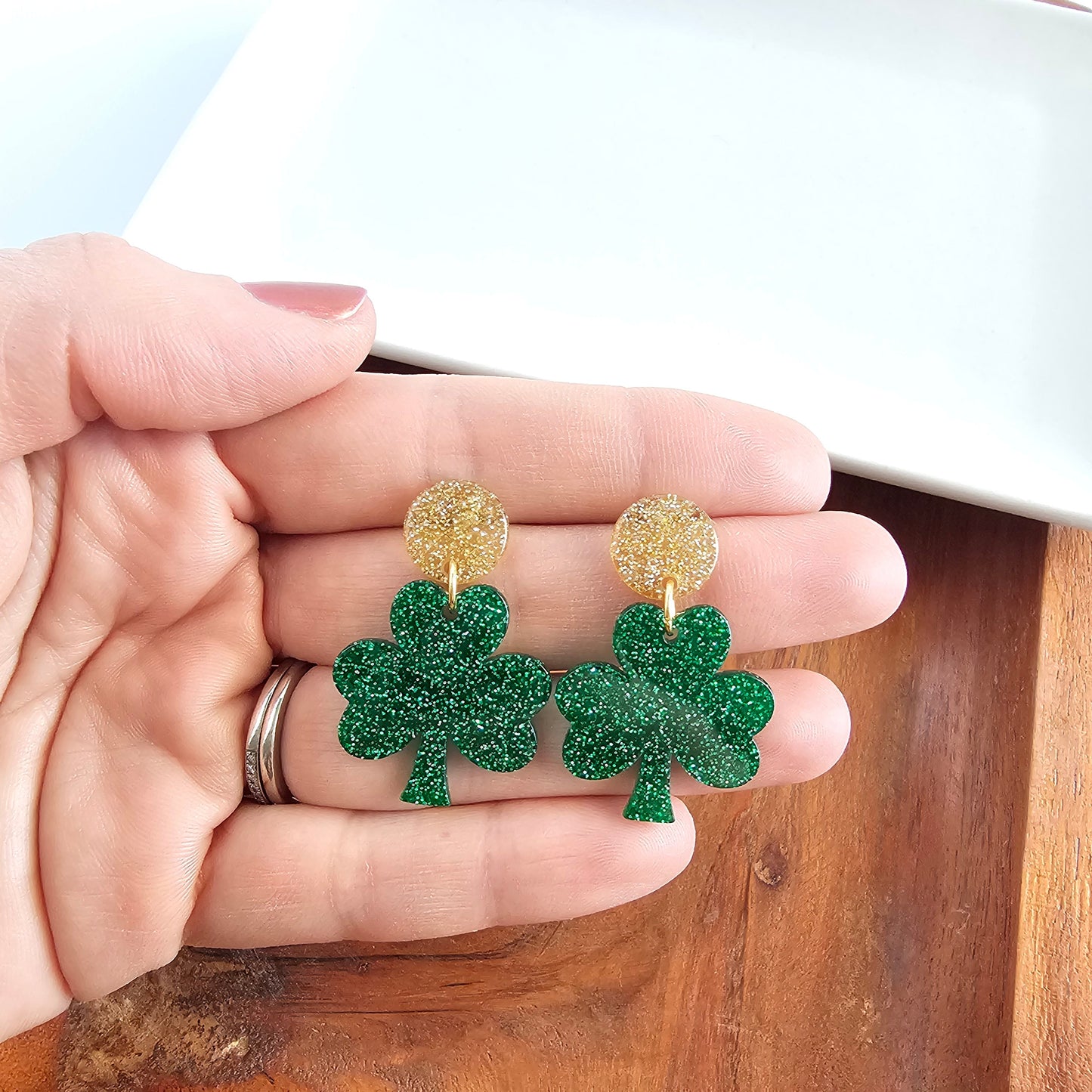 Lucky Charm Earrings - Green Glitter