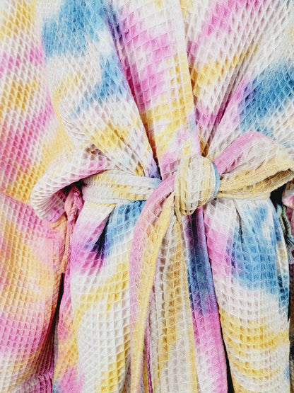 Unisex Cotton Waffle Robe, Honeycomb Weave Bath, Beach & Spa Robe, One Size Oversized