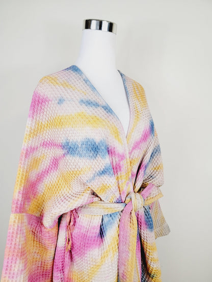 Unisex Cotton Waffle Robe, Honeycomb Weave Bath, Beach & Spa Robe, One Size Oversized
