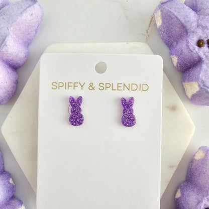 Glitter Bunny Studs - Purple