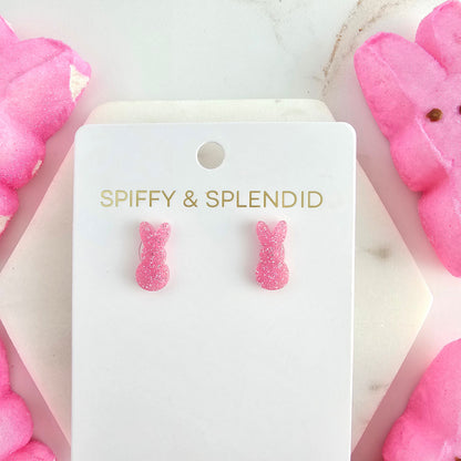 Glitter Bunny Studs - Pink