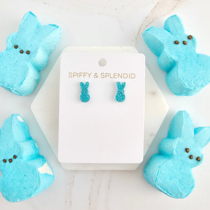 Glitter Bunny Studs - Blue