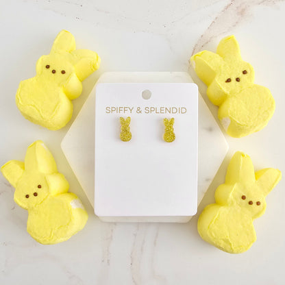 Glitter Bunny Studs - Yellow