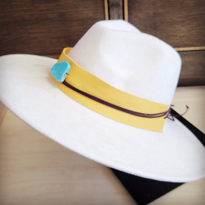Wide Genuine Leather Mustard Hat Band w/ Turq 953m