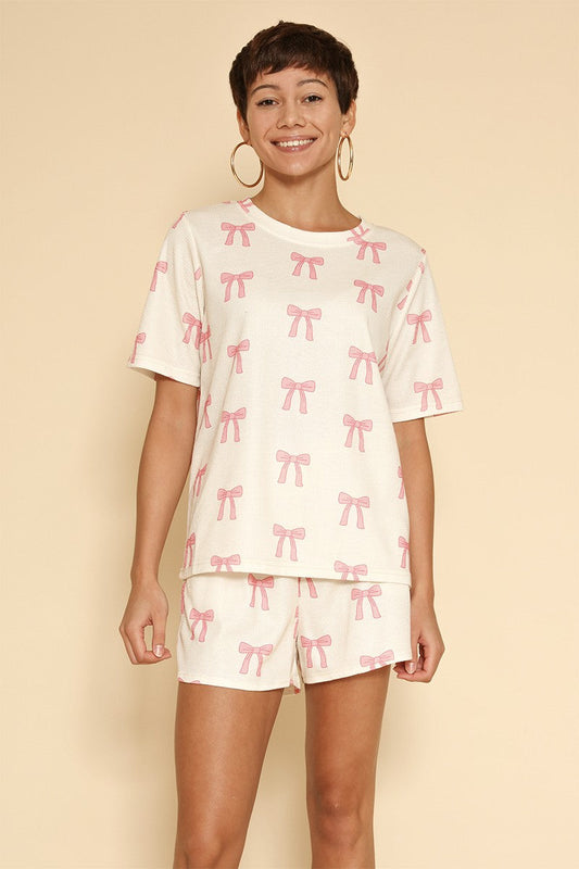 Novelty printed waffle shorts set