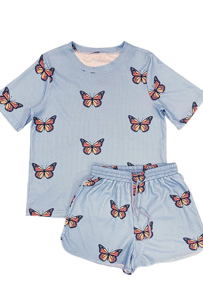 Novelty printed waffle shorts set
