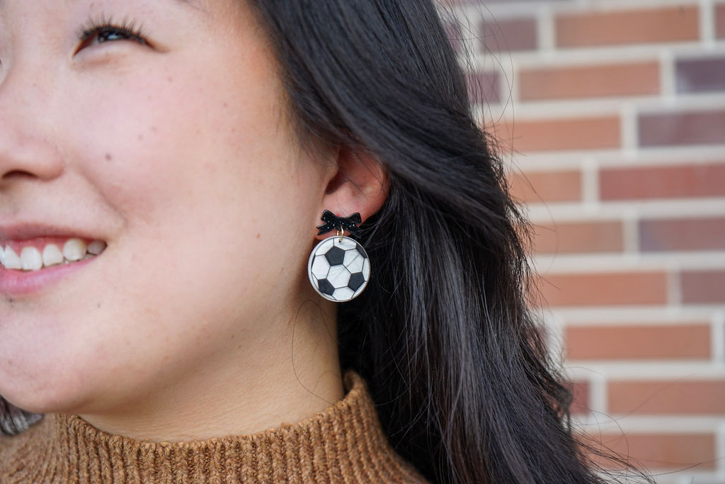 Bow Soccer Ball Earrings