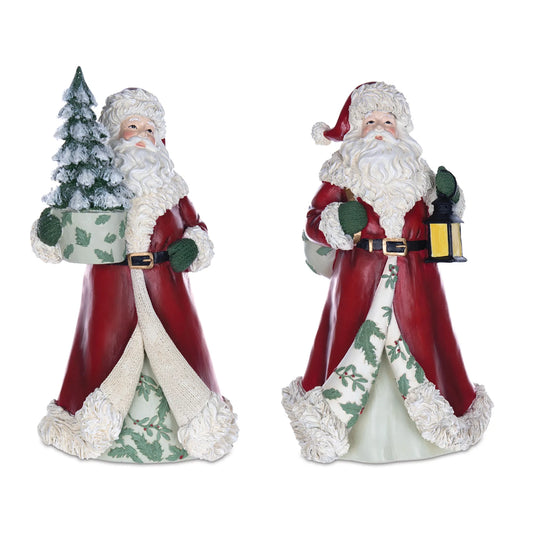 Santa Figurine with Lantern and Pine Tree